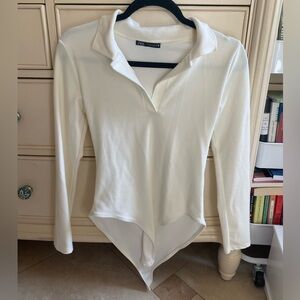 White Zara Long Sleeve Bodysuit